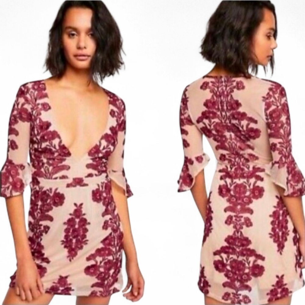 FOR LOVE & LEMONS X REVOLVE Rare Temecula Velvet Mesh Plunge Mini Dress - Small